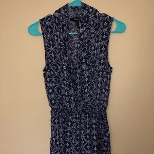 Blue patterned sleeveless romper